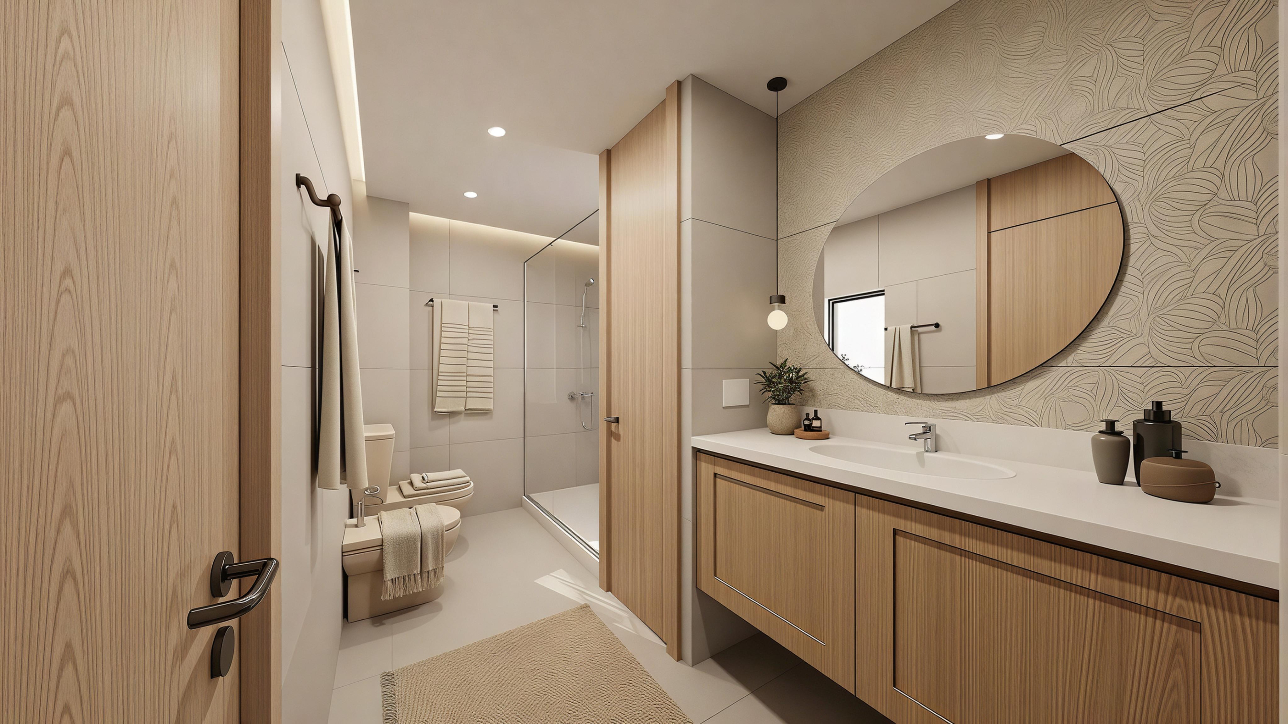 Bathroom concept study with lighting and material design view one